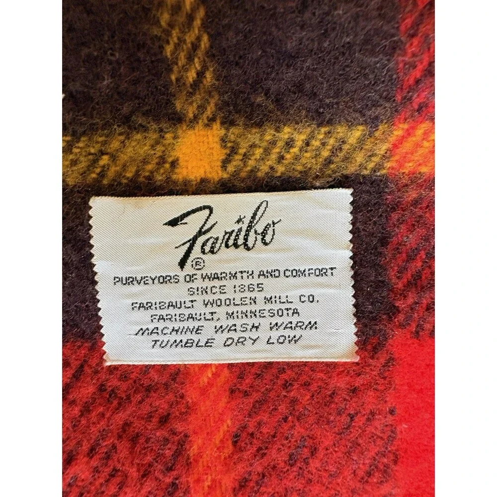 Vintage Faribo Acrylic Blanket Plaid Red Black Yellow 54
